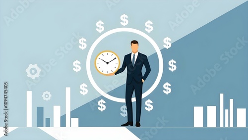 business person with clock, time is money concept