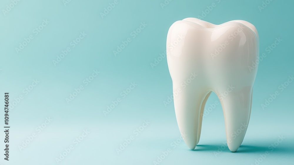 Pristine white molar tooth model stands against a light blue background, showcasing dental artistry with scientific precision. Pristine white molar tooth model stands against a light blue background, showcasing dental artistry with scientific precision.