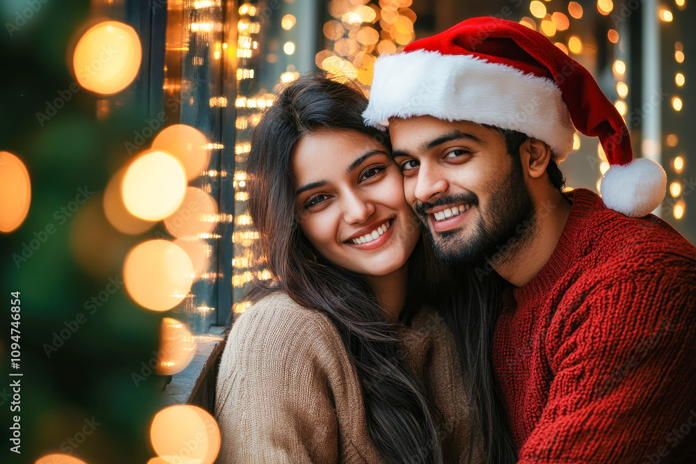 young indian couple celebrating Christmas young indian couple celebrating Christmas