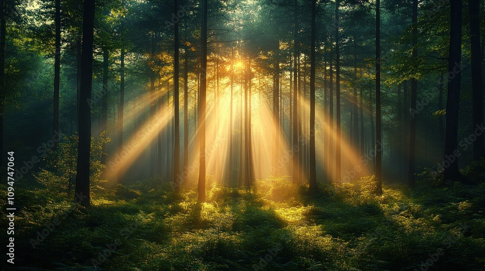 Naklejka premium Sunbeams Through the Trees