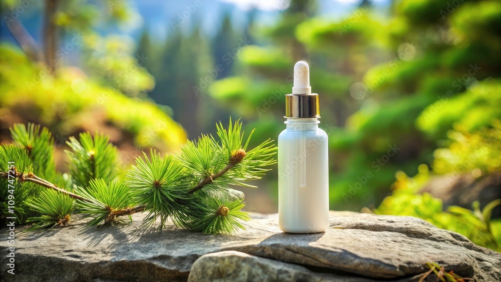 White Dropper Bottle on Rock with Pine Branch Above - Natural Wellness, Essential Oils, Herbal Remedies, Organic Products, Nature Inspired, Eco-Friendly, Aromatherapy, Health and Wellness White Dropper Bottle on Rock with Pine Branch Above - Natural Wellness, Essential Oils, Herbal Remedies, Organic Products, Nature Inspired, Eco-Friendly, Aromatherapy, Health and Wellness