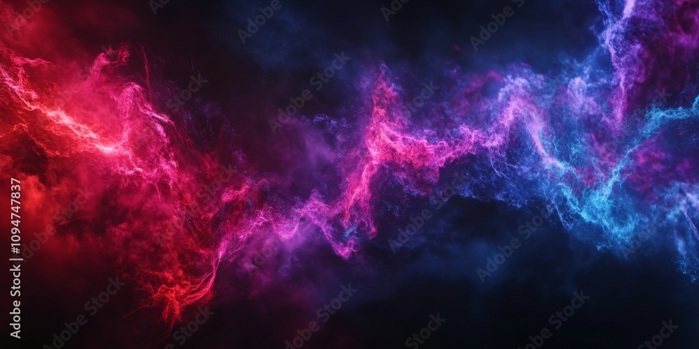 Red, purple, and blue sound waves on a dark background. A futuristic design for music or tech visuals. Red, purple, and blue sound waves on a dark background. A futuristic design for music or tech visuals.