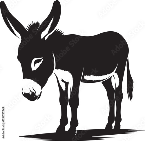 A donkey silhouette with large drooping ears and a sad expression silhouette