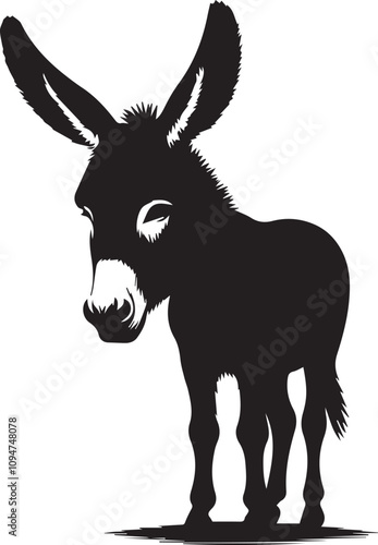 A donkey silhouette with large drooping ears and a sad expression silhouette