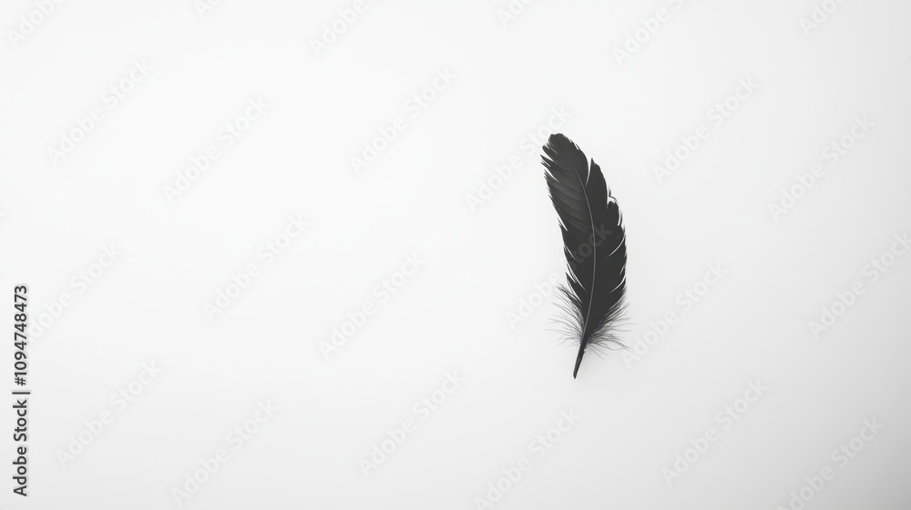 Elegant Black Feather on White Background Elegant Black Feather on White Background