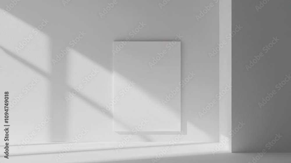 Minimalist office room with clean wall white poster bright light Minimalist office room with clean wall white poster bright light