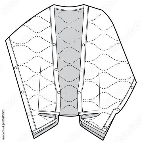womens padded quilted poncho jacket flat sketch vector illustration technical cad drawing template
