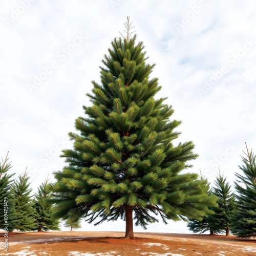  Empty undecorated natural fresh green nordmann pine christmas tree isolated in natural condition white background christmas tree holiday winter festive celebration    photo