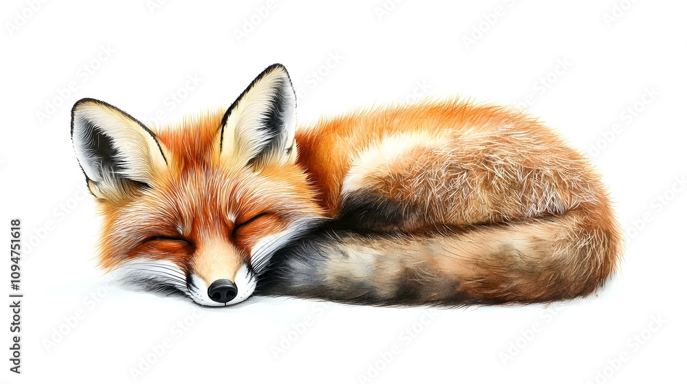 Beautiful red fox in watercolors isolated on white Beautiful red fox in watercolors isolated on white