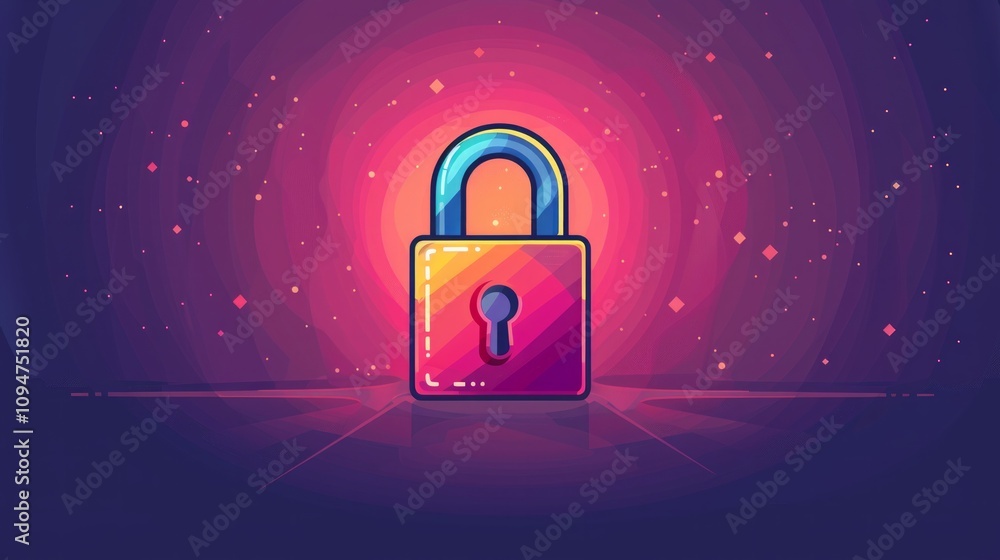 Icon of a prominent padlock icon in the center, representing security or data protection. Icon of a prominent padlock icon in the center, representing security or data protection.