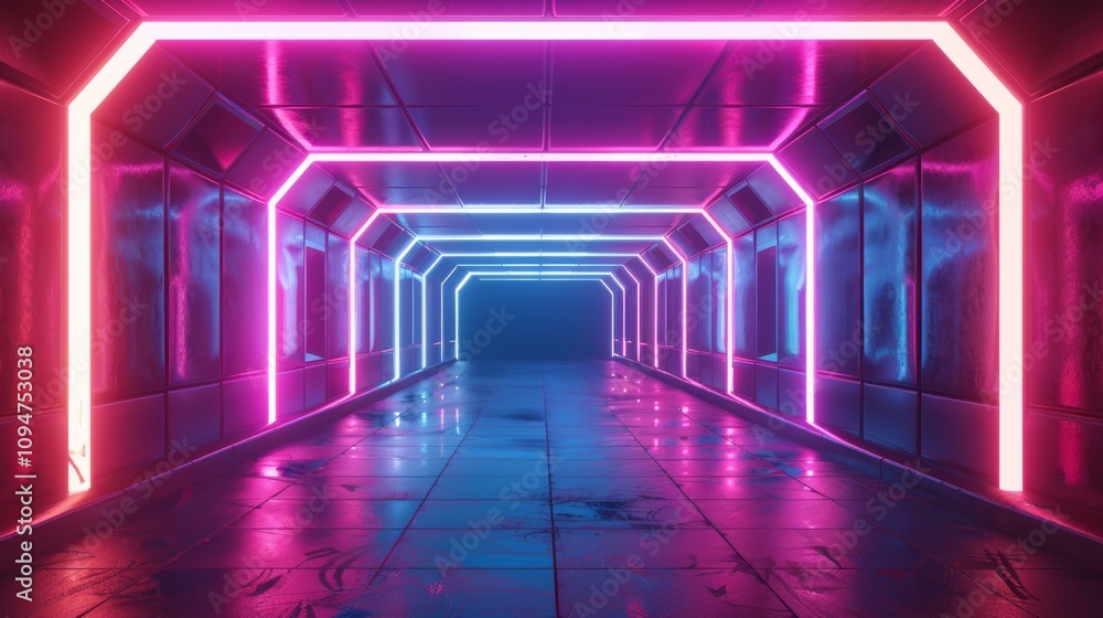 The image is captured from a low angle, providing a ground-level view that emphasizes the tunnel's length and depth. The image is captured from a low angle, providing a ground-level view that emphasizes the tunnel's length and depth.