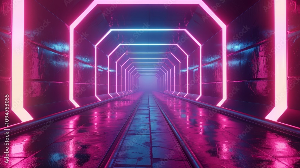 The image is captured from a low angle, providing a ground-level view that emphasizes the tunnel's length and depth. The image is captured from a low angle, providing a ground-level view that emphasizes the tunnel's length and depth.