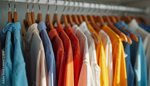 Decluttering a wardrobe filled with colorful shirts for a fresh and organized look photo