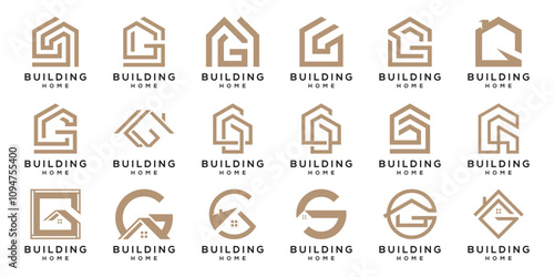 Bundle Set Letter G Home Building Design Logo Vector