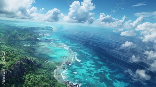 Aerial view of a stunning coastal landscape.