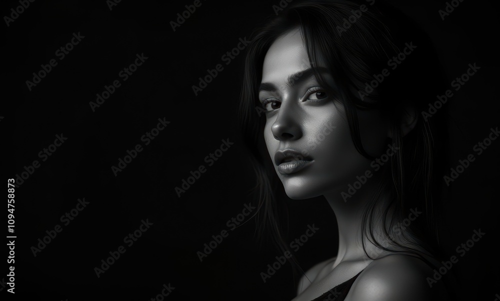 Profile of a young woman in monochrome Profile of a young woman in monochrome