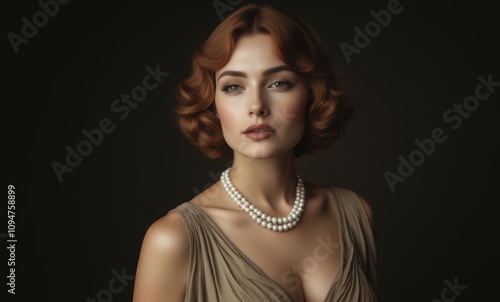 Elegant woman with vintage hairstyle and pearls