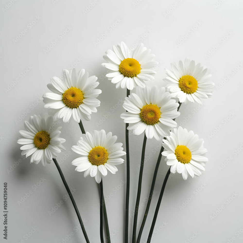Fototapeta premium Daisy Flower Arrangement Indoor Space Floral Photography Minimalist Aesthetic Close-Up Natural Beauty for Home Decor
