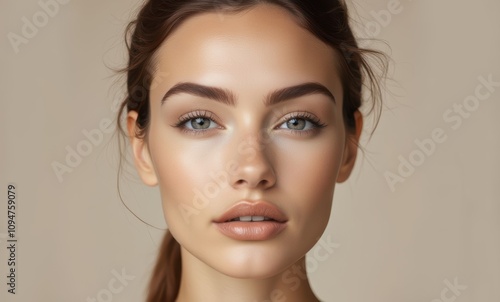 Young woman with striking features and clear skin