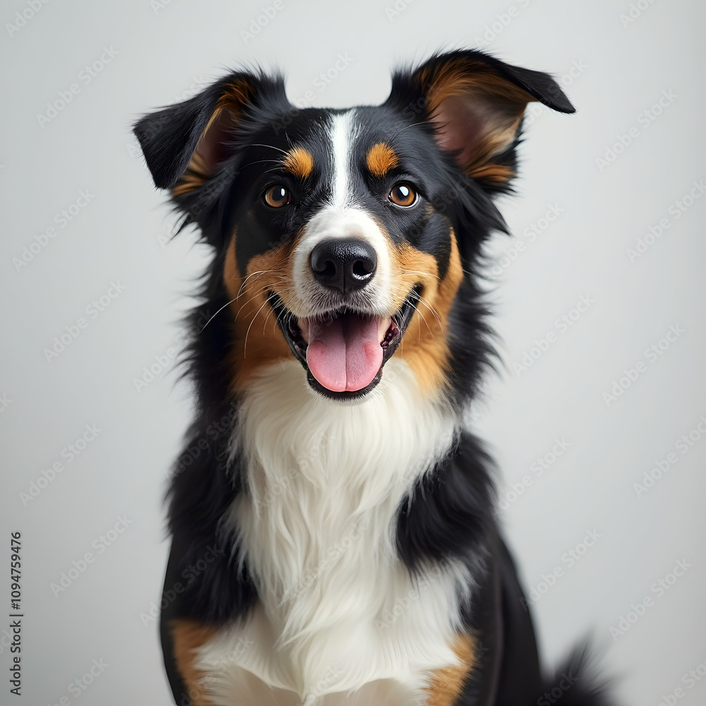 Fototapeta premium Joyful Dog Portrait Indoor Studio Photography Neutral Background Close-up Pet Care and Companionship