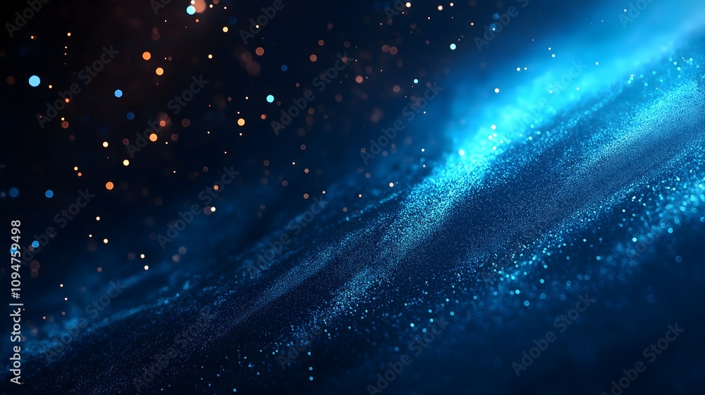 Fototapeta premium Abstract blue particle wave background.