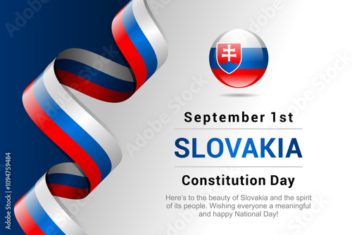 Slovakia ribbon flag. Bent waving ribbon in colors of the Slovakia national flag. National flag background.
