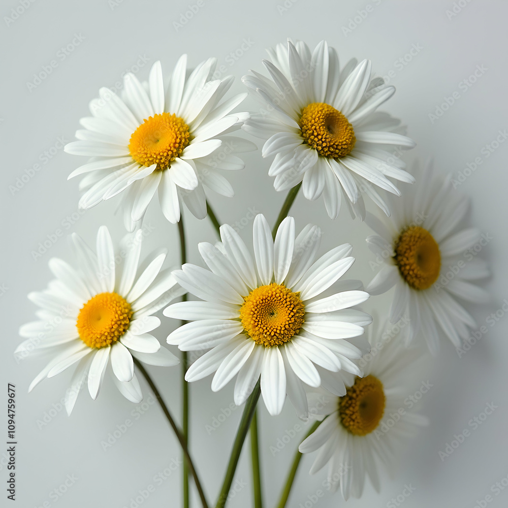 Obraz premium Floral Arrangement of White Daisies Nature Setting Macro Photography Bright Environment Close-up View Botanical Concept for Home Decor Inspiration