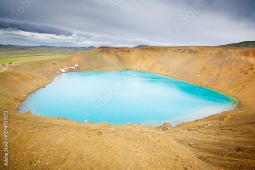 Blue lake in Krafla volcanic caldera in the north of Iceland in the Mývatn region