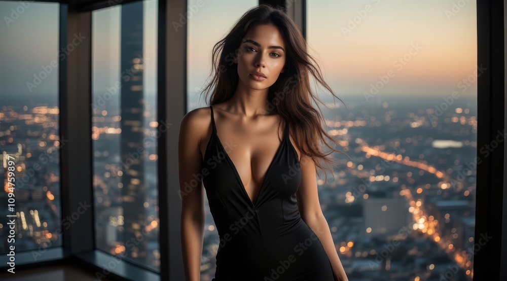 Elegant woman in a modern urban setting. Elegant woman in a modern urban setting.