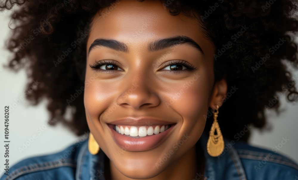 Smiling young Black woman with curly hair Smiling young Black woman with curly hair