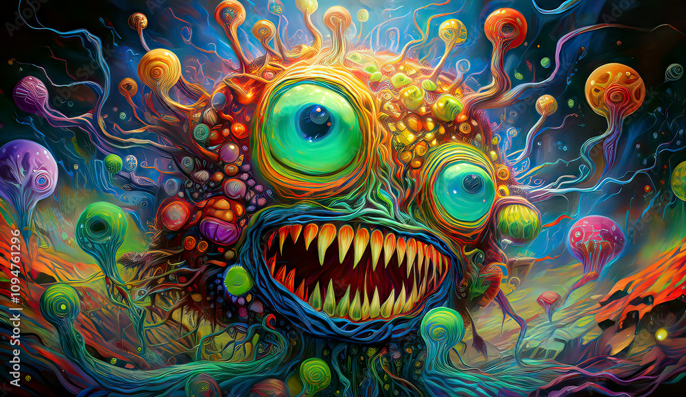 Fototapeta Horror-themed psychedelic painting of a monstrous figure