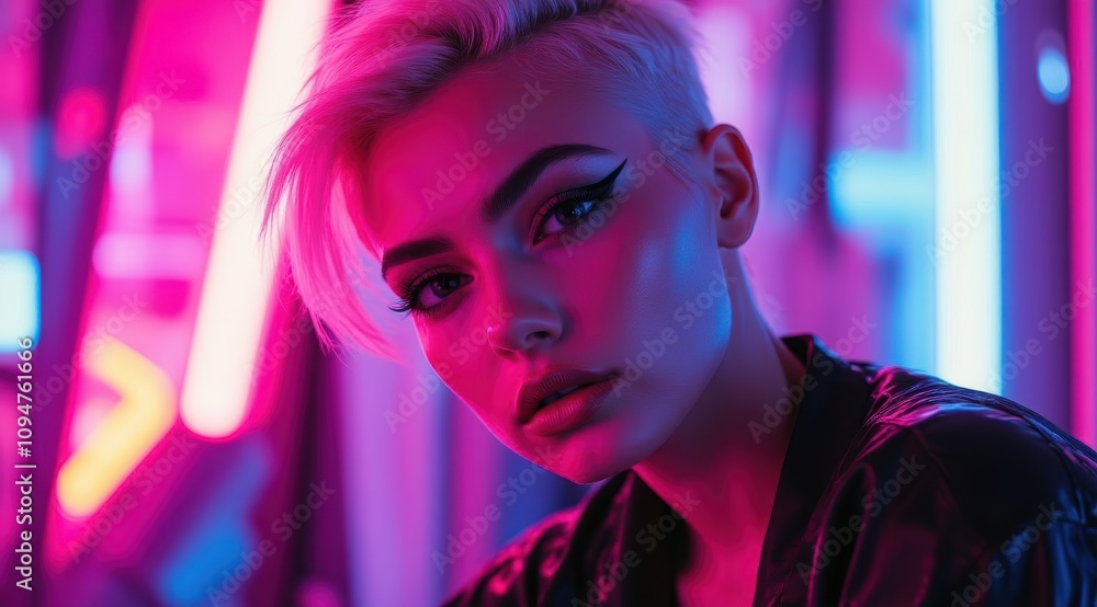 Stylish young woman in neon lighting Stylish young woman in neon lighting