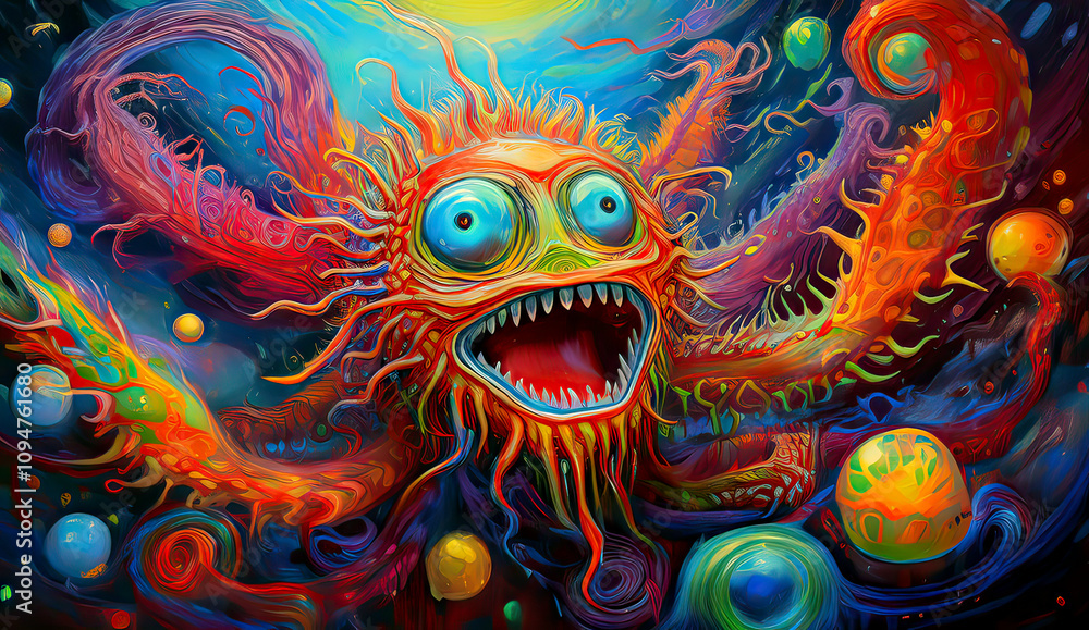 Fototapeta Horror-themed psychedelic painting of a monstrous figure