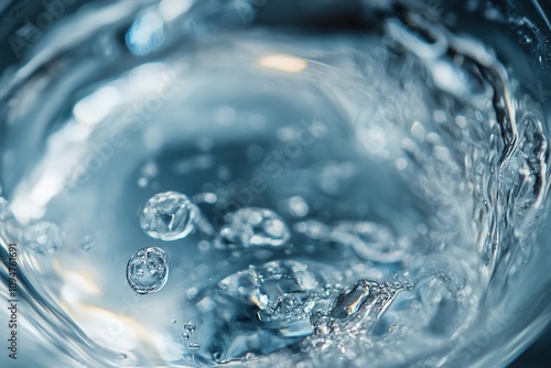 Close-up of swirling water with bubbles. photo