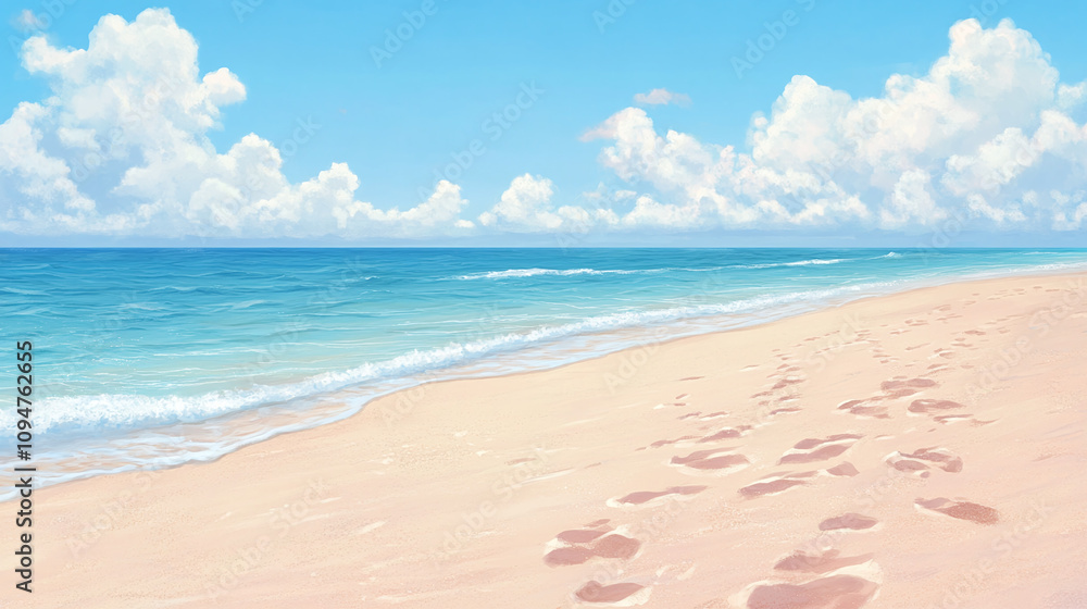 Obraz premium Serene Beach Scene Under a Cloud-Kissed Sky