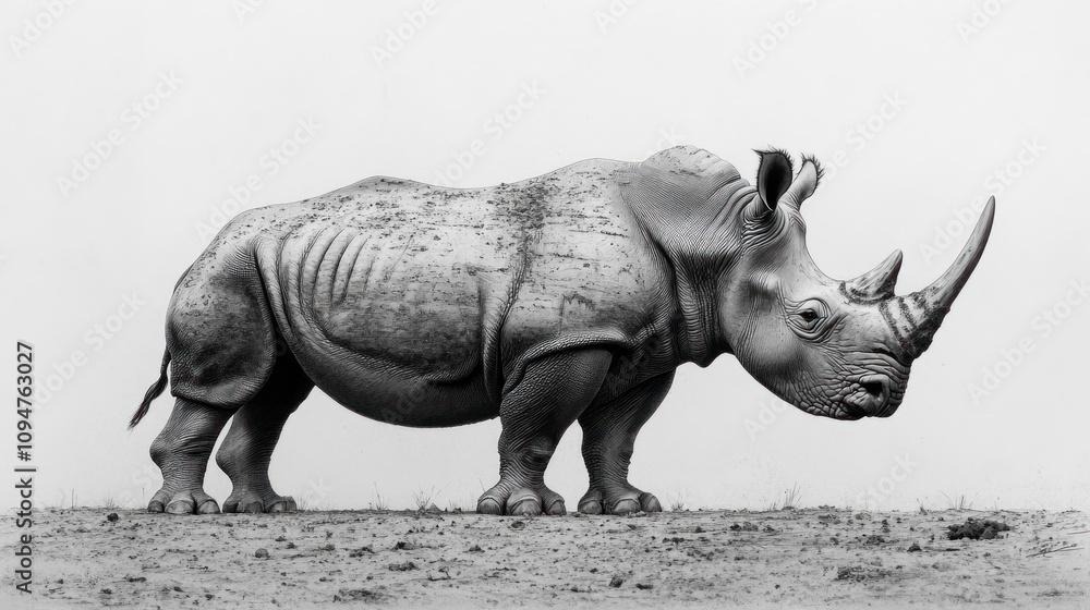 Fototapeta premium White Rhino Portrait in Black and White