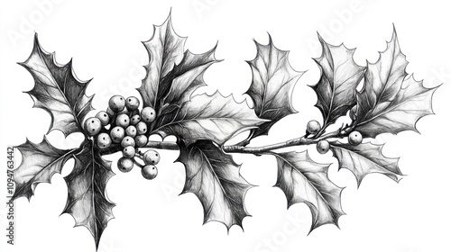 Pencil Drawing of Holly Sprig
