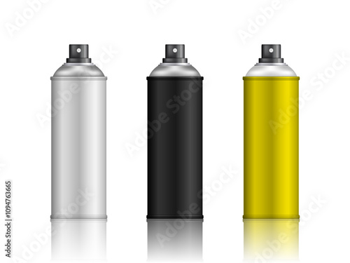 Set of blank aluminum spray can isolated on white background, Aerosol Spray Can, Metal Bottle. Vector illustration EPS 10.