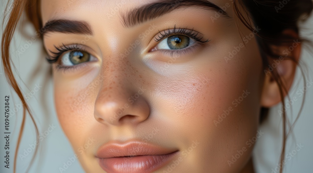 Close-up of a young woman with freckles Close-up of a young woman with freckles