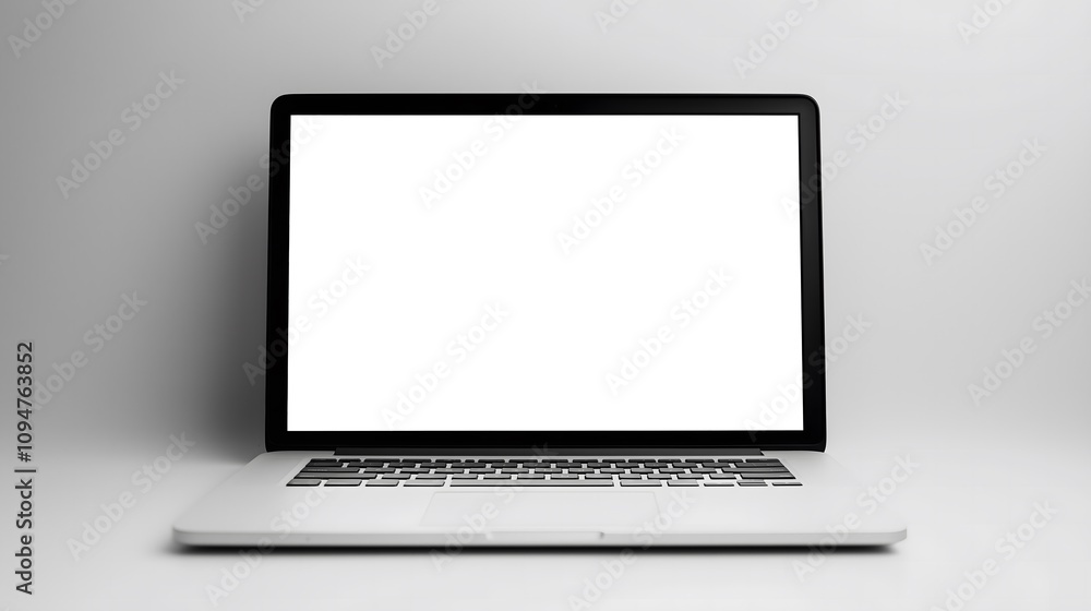 Modern laptop with blank white screen on white background. Modern laptop with blank white screen on white background.