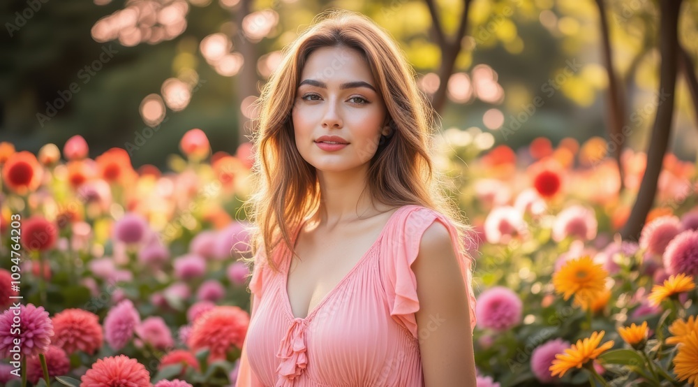 Beautiful young woman in a flower field Beautiful young woman in a flower field