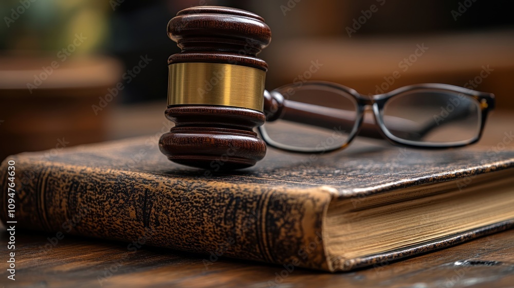 Gavel, Book, and Glasses: Justice Symbolism Gavel, Book, and Glasses: Justice Symbolism