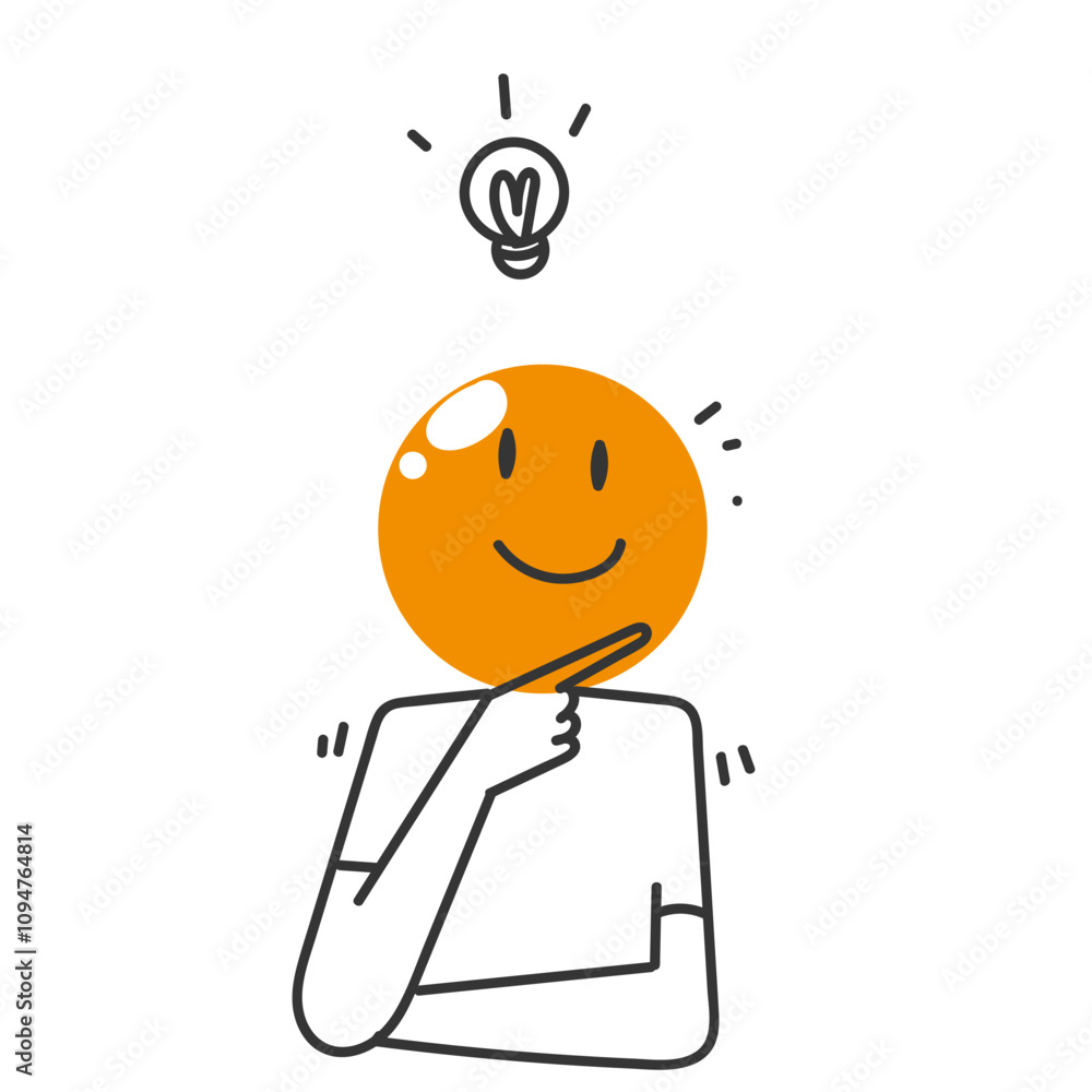 person with emoticon head with idea gesture in doodle sketch drawing person with emoticon head with idea gesture in doodle sketch drawing