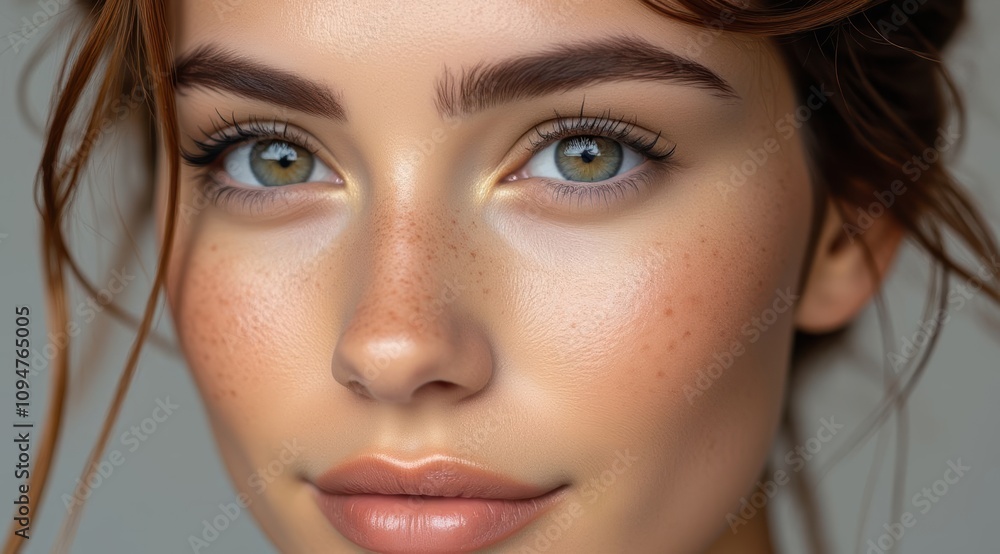 Close-up of a young woman with freckles Close-up of a young woman with freckles
