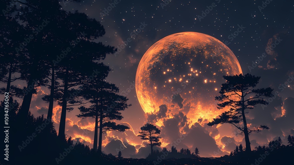 Chinese traditional moon and trees pattern illustration poster background Chinese traditional moon and trees pattern illustration poster background