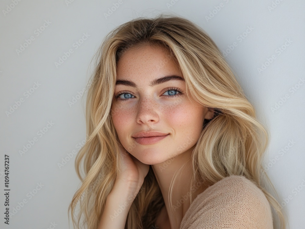 close up portrait of a blonde woman without makeup for cosmetics advertising, face care close up portrait of a blonde woman without makeup for cosmetics advertising, face care