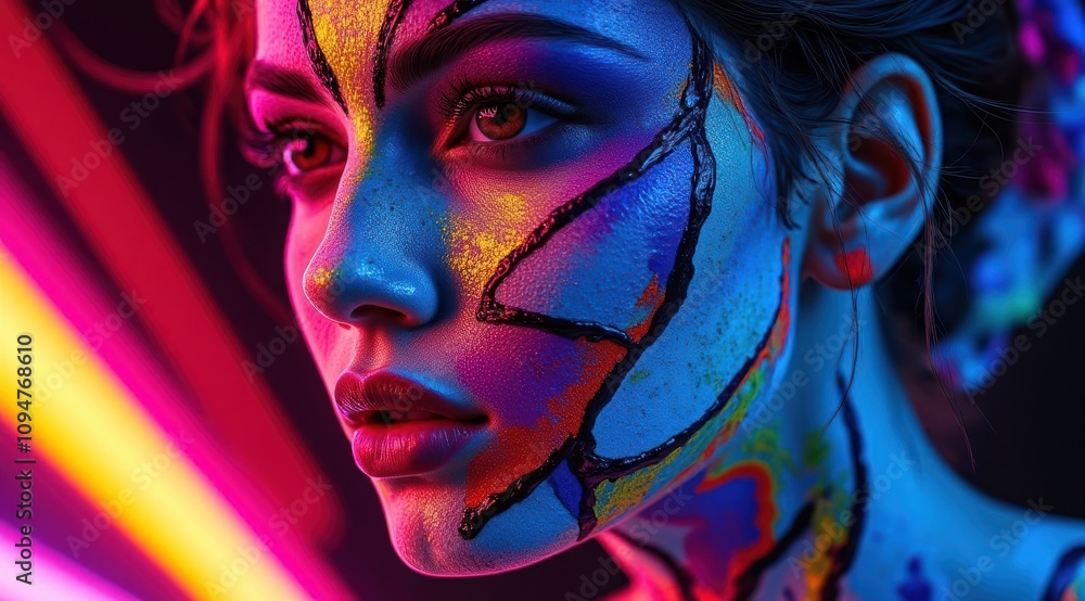 Female model with vibrant body paint design Female model with vibrant body paint design