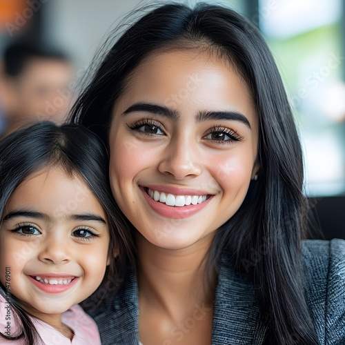 Smiling mother and daughter sharing a joyful moment photo