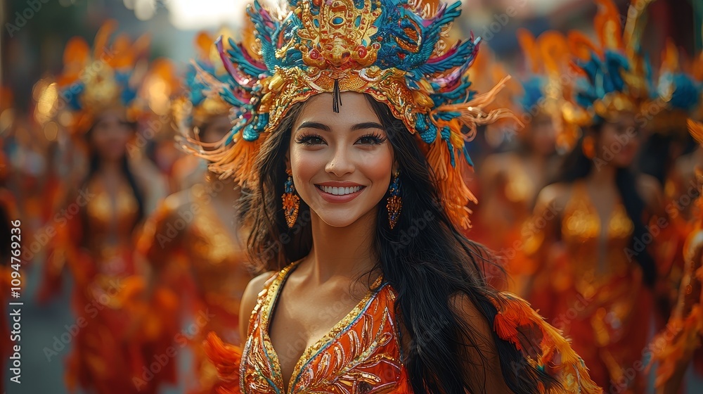 Fototapeta premium Vibrant festival celebration with dancers in traditional colorful costumes