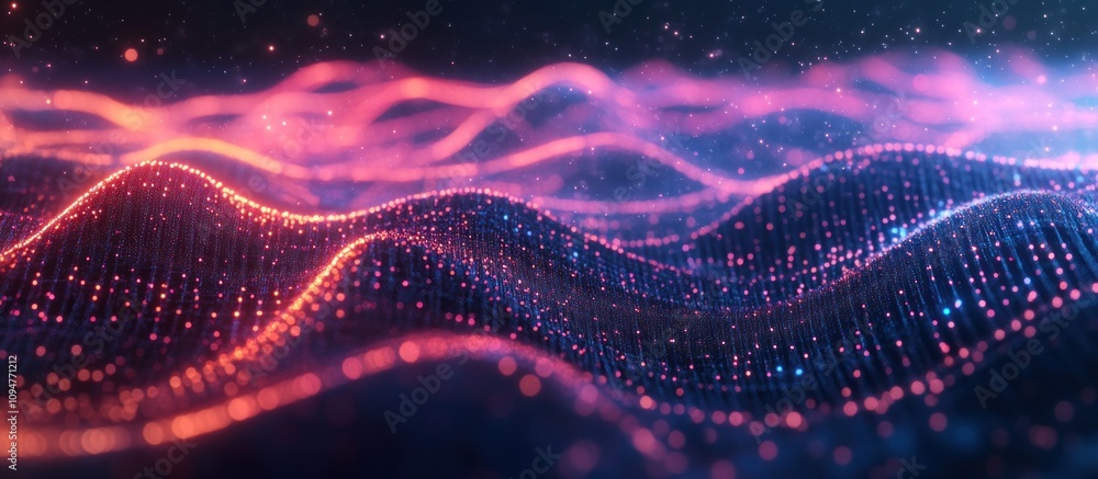 Abstract glowing pink and blue particle wave landscape. Abstract glowing pink and blue particle wave landscape.